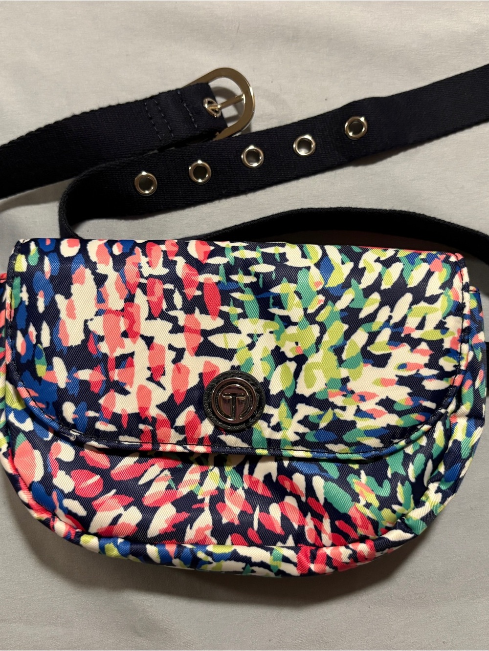 Talbots Navy Multicolor Abstract Print Crossbody